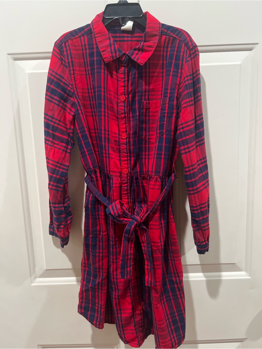 OshKosh B'gosh Red and Navy Plaid Tie-Waist Button Dress